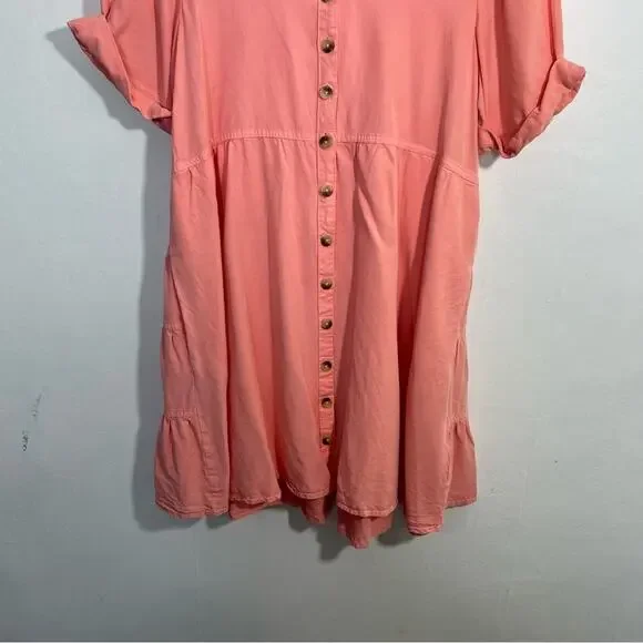 Anthropologie Pilcro Suzanne Peach Coral Pink Button-Up Shirt Dress Size Small - Picture 9 of 15